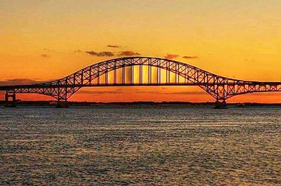 Bridge over river at sunset