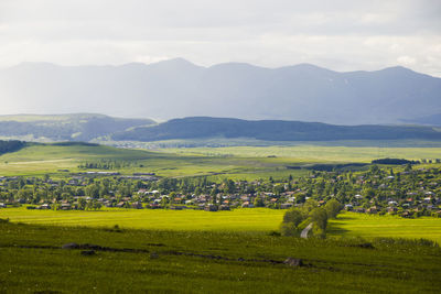 View and landscape of village in tsalka, georgia. mountain and valley.