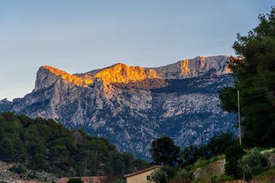 Scenic view of mountains against clear sky