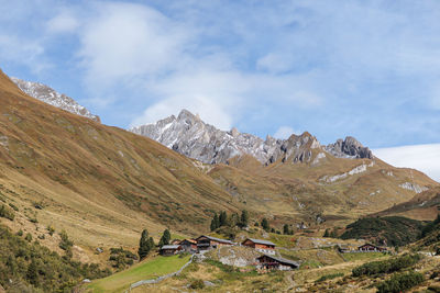 Scenic view of snowcapped mountains against sky