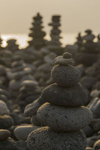 Close-up of stone stack on rock