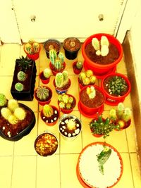 High angle view of various fruits on table