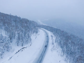 Scenic view of snowcapped mountains during winter