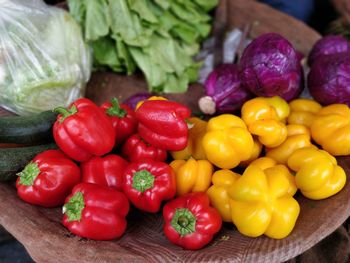 Close-up of bell peppers for sale in market