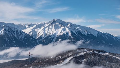 Scenic view of snowcapped mountains against sky