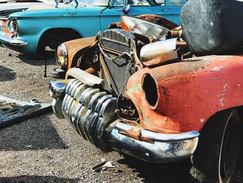 Close-up of abandoned car