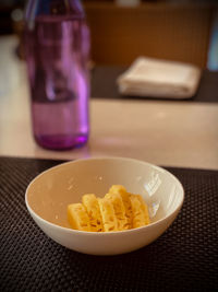Close-up of breakfast served on table
