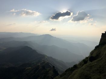 Scenic view of mountains against sky during sunset