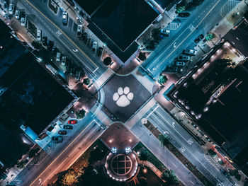 High angle view of crowd on road at night