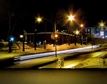 Light trails on street at night