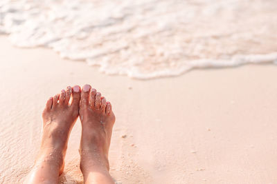 Low section of person on sand at beach