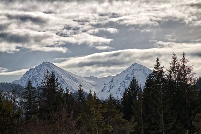Scenic view of snowcapped mountains against sky