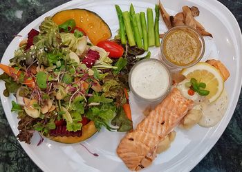 High angle view of meal served in plate