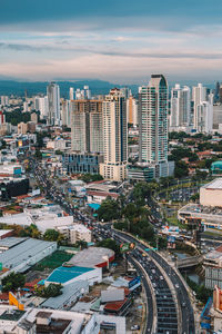 High angle view of cityscape against sky