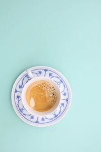 Directly above shot of coffee on white background
