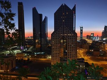 Illuminated buildings in city