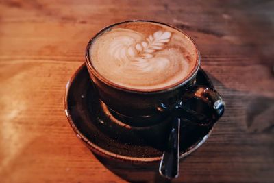 High angle view of coffee on table
