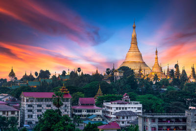 Shwedagon pagoda attraction in yagon city  blue sky background, shwedagon pagoda, yangon, myanmar