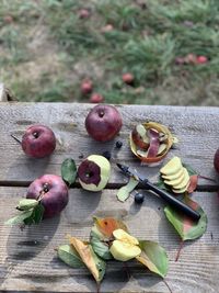 High angle view of fruits on table