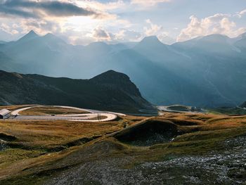 Scenic view of mountain road against sky