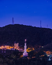 Illuminated city against sky at night