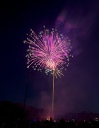 Low angle view of firework display at night