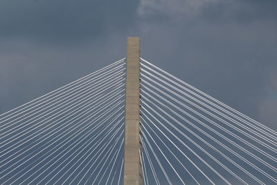 Low angle view of suspension bridge against sky