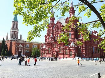 Tourists in front of building