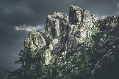 Low angle view of rock formation against sky