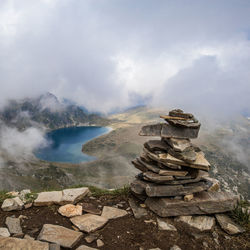 Stack of rocks against sky