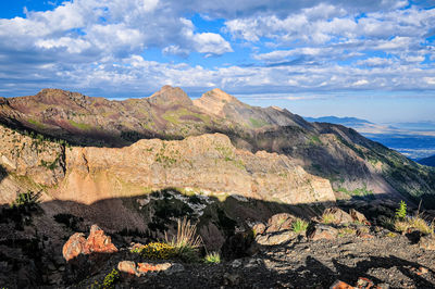 Scenic view of rocks and sea against sky