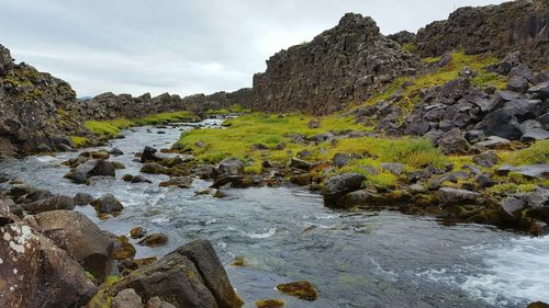 Scenic view of stream at pingvellir national park