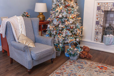 Christmas tree on floor at home