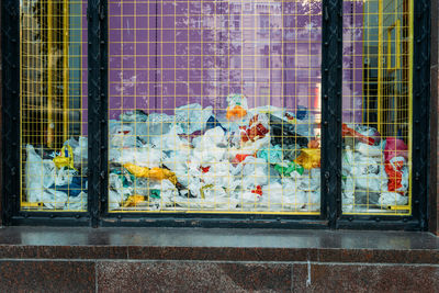 View of plastic bags in garbage box