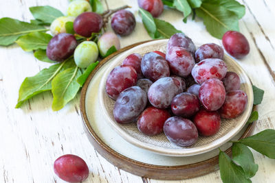 High angle view of fruits in bowl on table