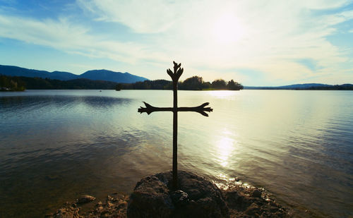 Scenic view of lake against sky during sunset