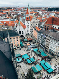 High angle view of buildings in city