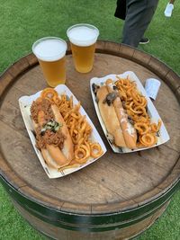 High angle view of food on table