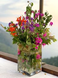 Close-up of pink flower pot on table