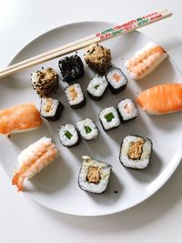 High angle view of sushi in plate