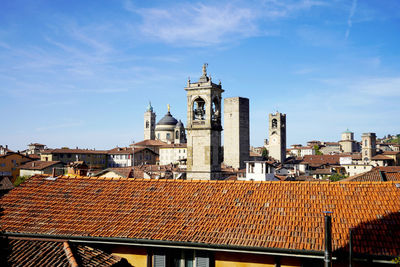 Medieval towers and cityscape of bergamo, lombardy, italy