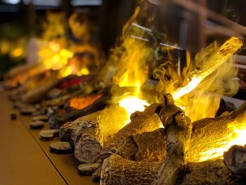 Close-up of bonfire at night