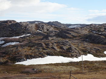 Scenic view of landscape and mountains against sky