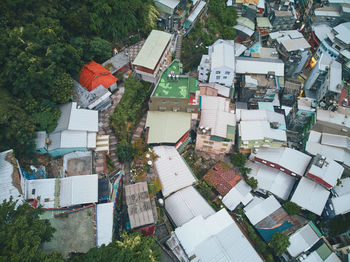 High angle view of buildings in city