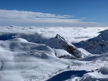 Scenic view of snowcapped mountains against sky