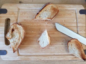 High angle view of bread on cutting board