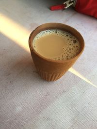 High angle view of drink on table