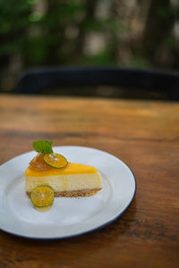 Close-up of dessert served on table