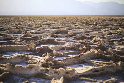 Close up of dry salt pans in death valley national park, california