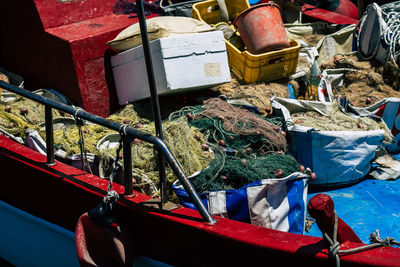 Various fishing boats in market